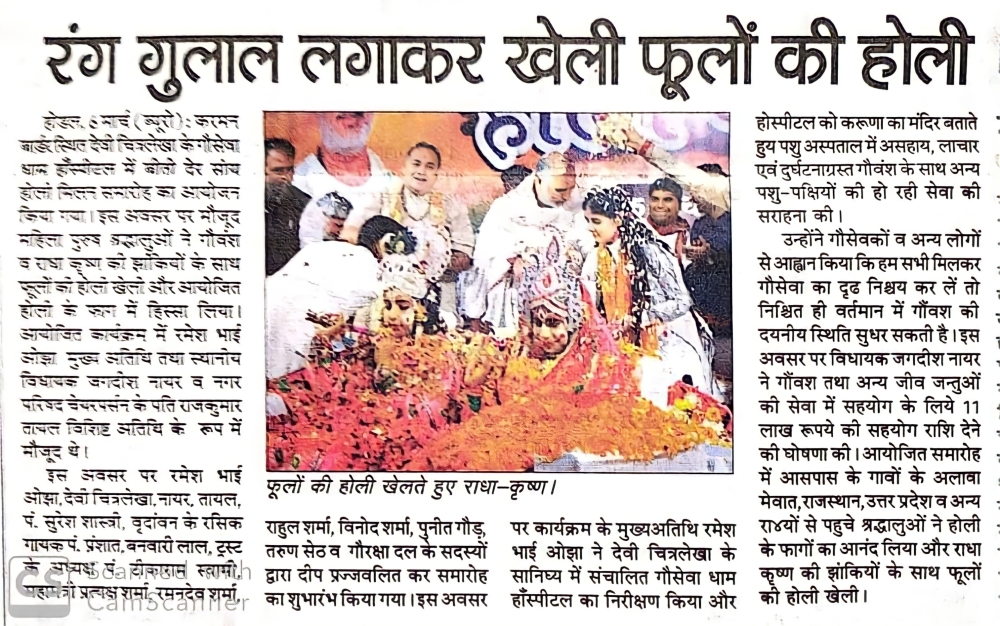 फूलों की होली खेलते हुए राधा-कृष्ण